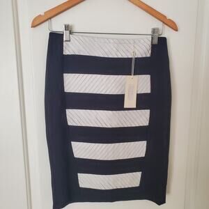 My Tribe Diana Warner Black with White Leather Skirt Sz M NWT $118.00